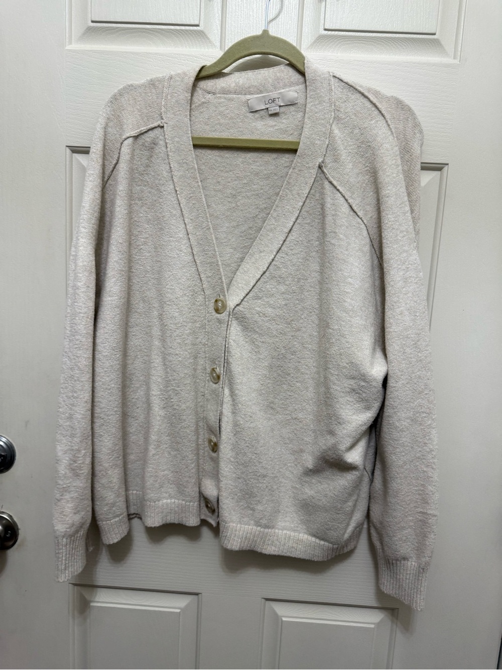 LOFT Cream V-Neck Button Cardigan Sweater